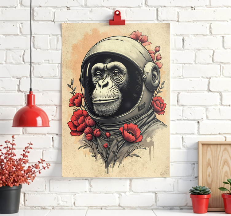 astronaut monkey artistic drawing poster - TenStickers