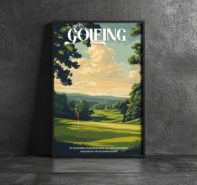 Vintage golfing landscape sports poster - TenStickers