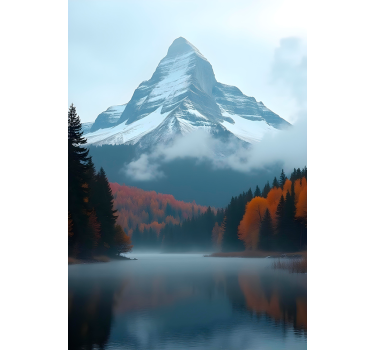 Foggy autumn mountains photo realistic poster - TenStickers