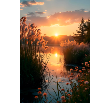 Sunset over the lake photo realistic poster - TenStickers