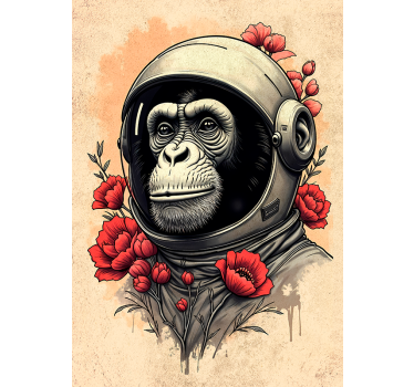 astronaut monkey artistic drawing poster - TenStickers