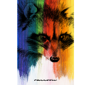 Living room poster rainbow raccoon - TenStickers