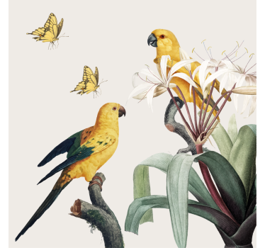 Living room poster parrots with yellow flowers butterflies - TenStickers