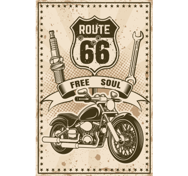 Living room poster route 66 motorcycle art - TenStickers