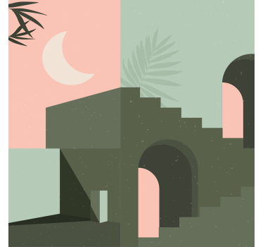 Living room poster in pink and turquoise shapes - TenStickers