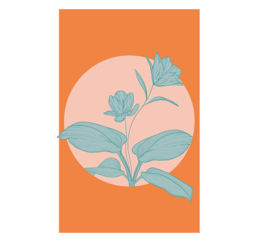 Living room poster blue flowers on orange shapes - TenStickers