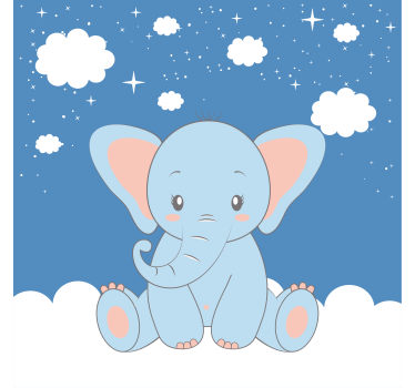 Nursery poster cute baby cartoon elephant blue - TenStickers