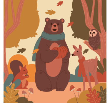 Nursery poster happy animals in autumn forest - TenStickers