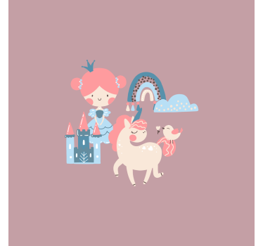 Nursery poster with pastel unicorns and princesses - TenStickers