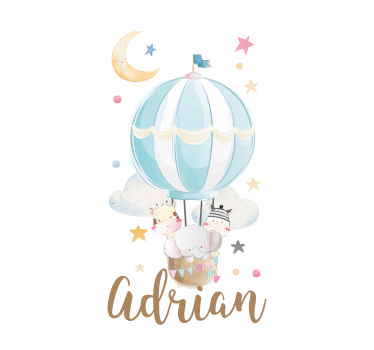 Nursery poster with three animals on balloons stars clouds - TenStickers
