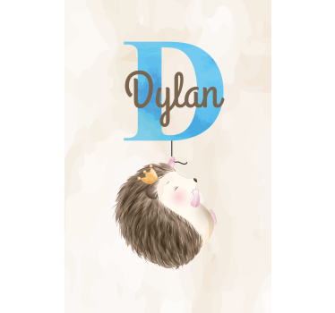 Hedgehog with initial and name nursery poster - TenStickers