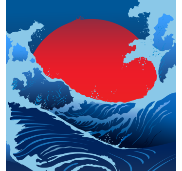 Landscape poster red sun waves - TenStickers