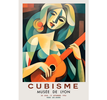 Cubist portrait of woman playing the guitar wall art poster - TenStickers