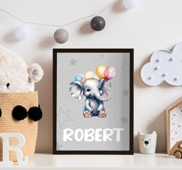 Baby Elephant With Balloons Cute Animal Nursery Poster - TenStickers