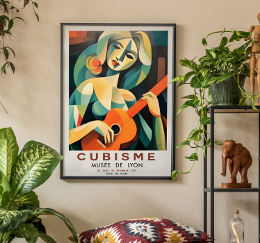 Cubist portrait of woman playing the guitar wall art poster - TenStickers