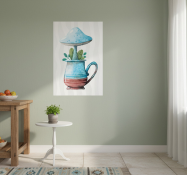 Cute mushroom design in cup kitchen poster - TenStickers