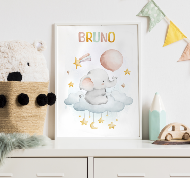 Elephant on a cloud animal design children's room poster - TenStickers