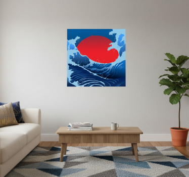 Landscape poster red sun waves - TenStickers