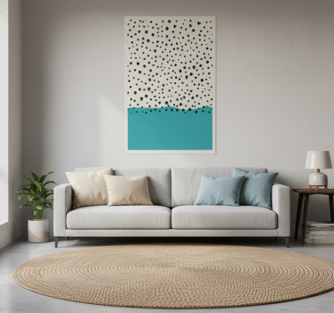 Living room poster abstract blue painting with black dots - TenStickers