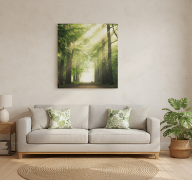 Living room poster green forest with the sun - TenStickers