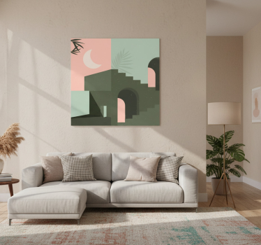 Living room poster in pink and turquoise shapes - TenStickers