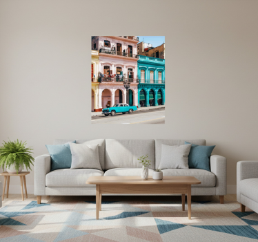Living room poster of blue and pink street design - TenStickers