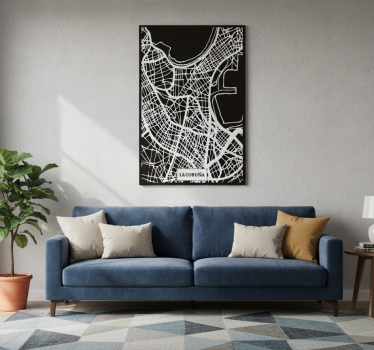Living room poster topographic map coruña - TenStickers