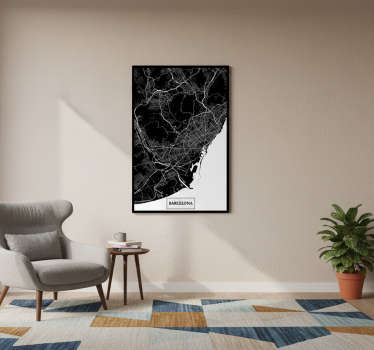 Living room poster topographic map of barcelona - TenStickers