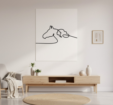 Living room poster woman with horses line art - TenStickers