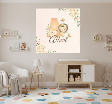 Nursery poster cute animals lioness with name - TenStickers