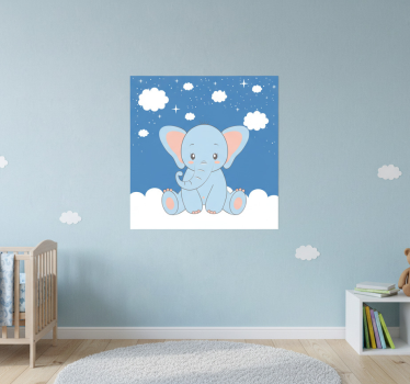 Nursery poster cute baby cartoon elephant blue - TenStickers