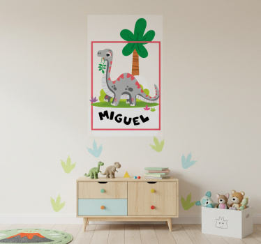 Nursery poster gray long neck dinosaur art print - TenStickers