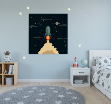 Nursery poster of a cartoon rocket launching to space - TenStickers