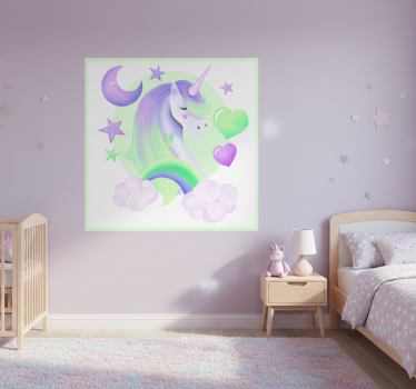 Nursery poster blue and green unicorn - TenStickers
