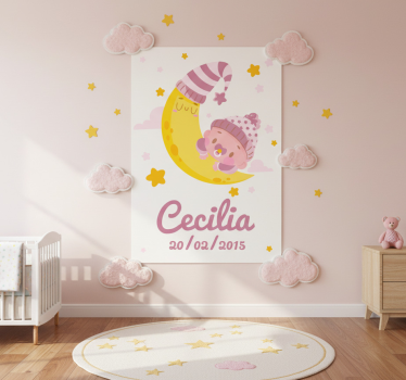 Nursery poster baby with name and birth date - TenStickers
