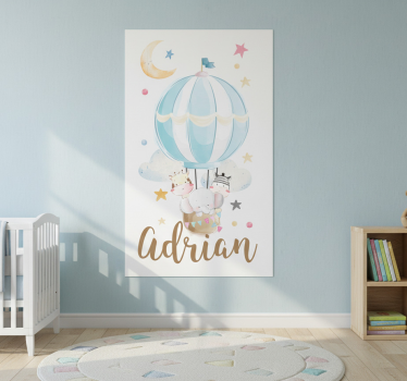 Nursery poster with three animals on balloons stars clouds - TenStickers