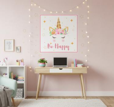 Poster for teenager unicorns phrase be happy - TenStickers
