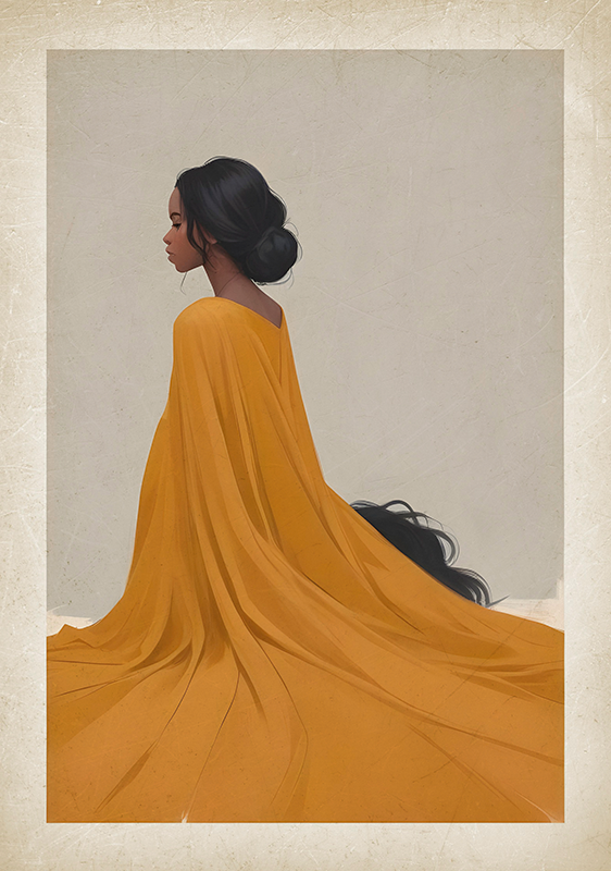 Lady in orange dress art poster - TenStickers