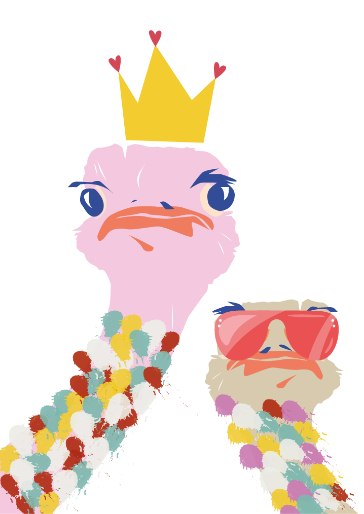 Living room poster colorful ostriches artwork - TenStickers