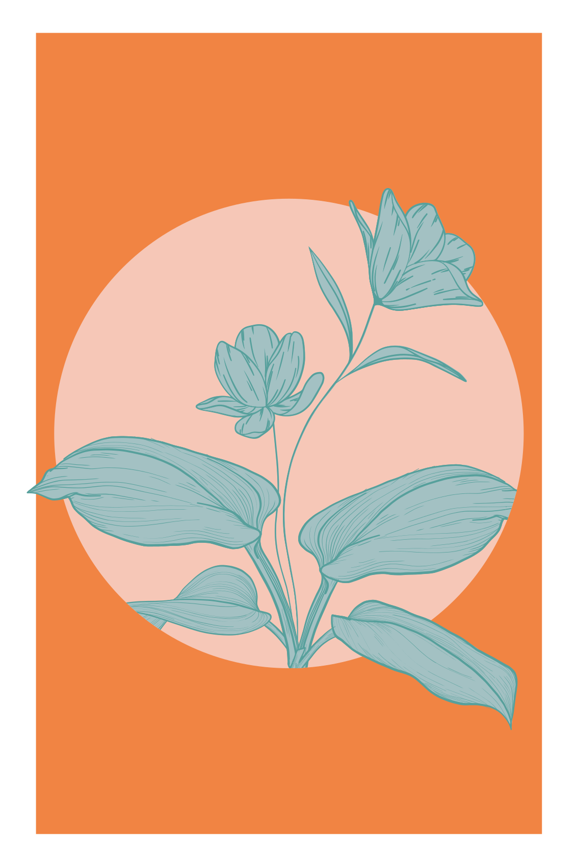 Living room poster blue flowers on orange shapes - TenStickers