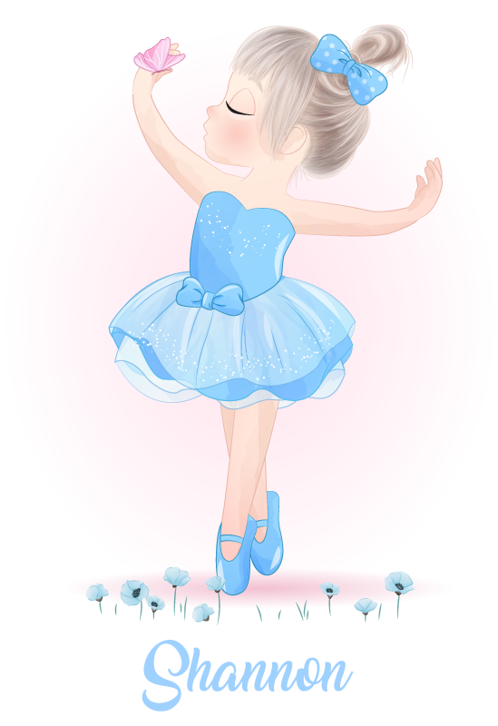 Nursery poster blue ballerina with name - TenStickers