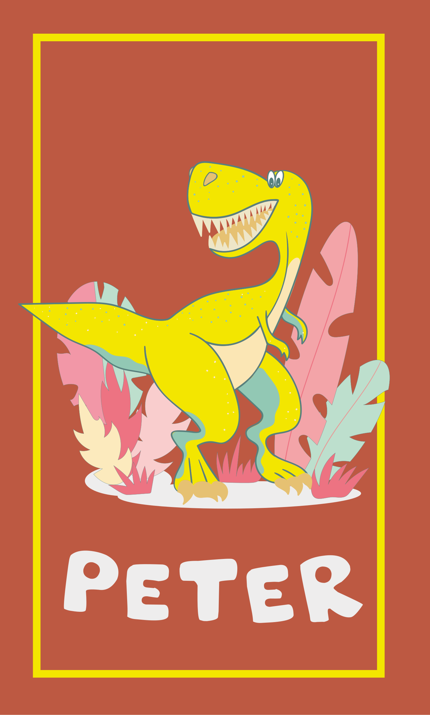 Nursery poster yellow dino with plants - TenStickers