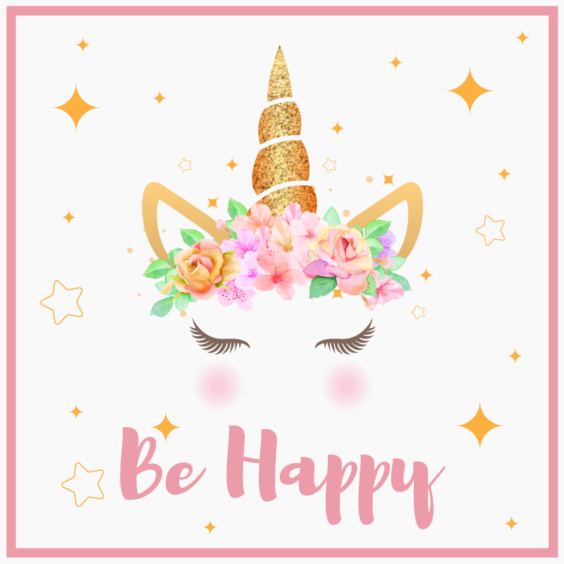 Poster for teenager unicorns phrase be happy - TenStickers