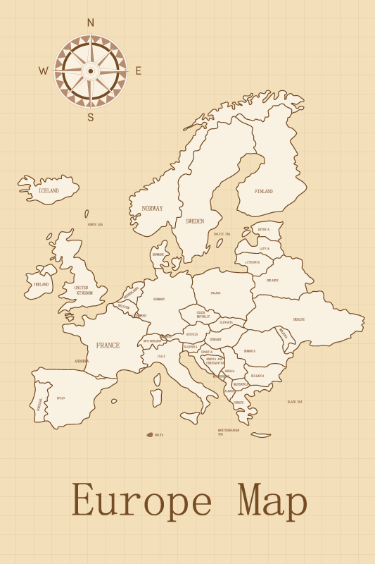 Map poster of europe on beige background - TenStickers
