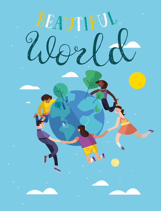 Map poster of harmonious globe illustration - TenStickers