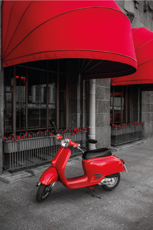 City poster of parked red italian scooter - TenStickers