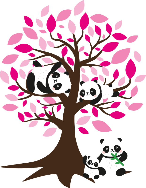 Tree poster featuring panda kids design - TenStickers