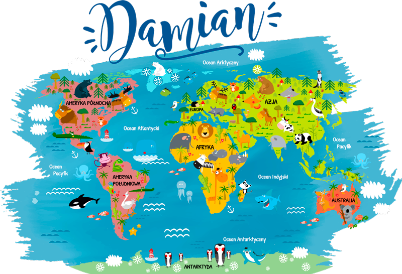 Map poster animal world map with polish names - TenStickers