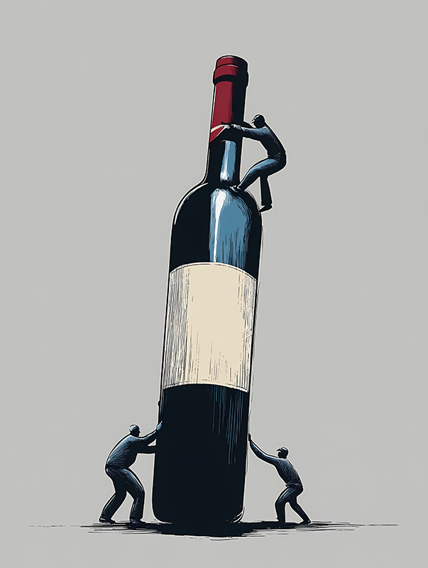 Abstract poster sipping from a bottle of wine - TenStickers