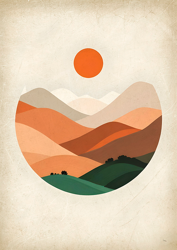 Abstract poster sun above the mountains - TenStickers